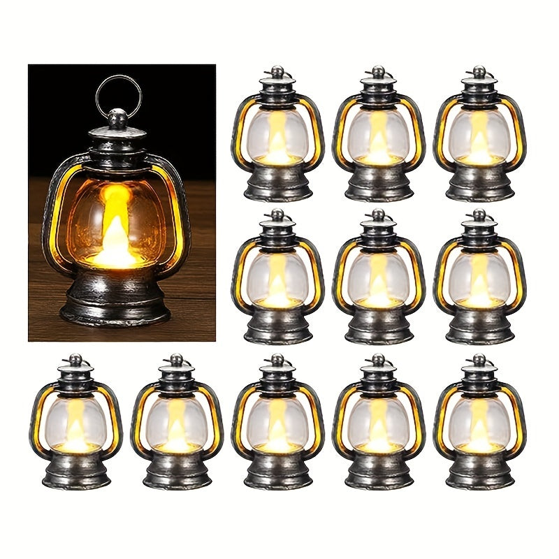 Lanternas LED Vintage de Natal 12 peças com luz tremeluzente, decoração festiva retro