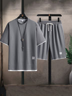 Conjunto masculino de duas peças em tecido waffle, fit relaxado e respirável
