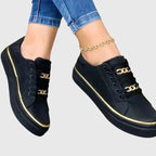 Tênis feminino de veludo com atacadores, estilo casual outono inverno
