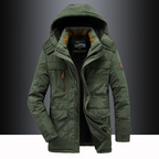 Parka de inverno masculina com capuz ajustável resistente ao vento e água
