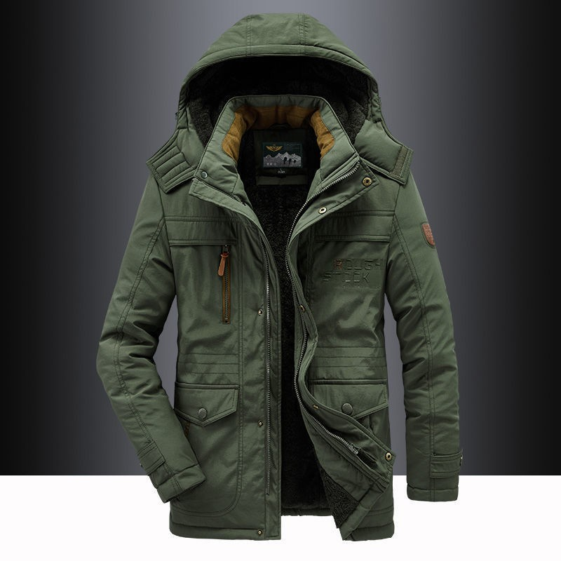 Parka de inverno masculina com capuz ajustável resistente ao vento e água