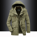 Parka de inverno masculina com capuz ajustável resistente ao vento e água