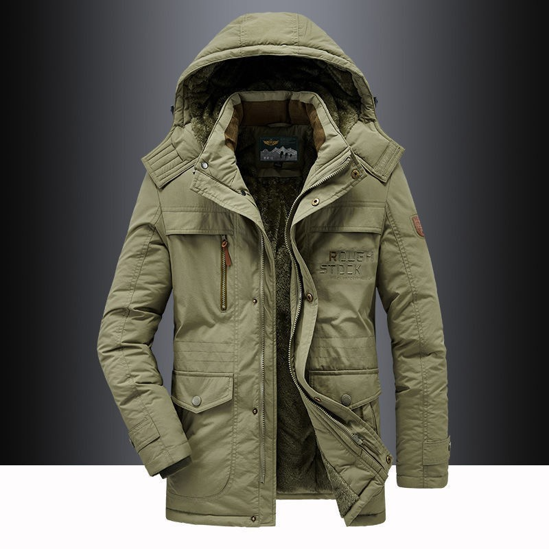 Parka de inverno masculina com capuz ajustável resistente ao vento e água