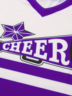 Conjunto de cheerleading infantil com saia, top sem mangas e pompons coloridos