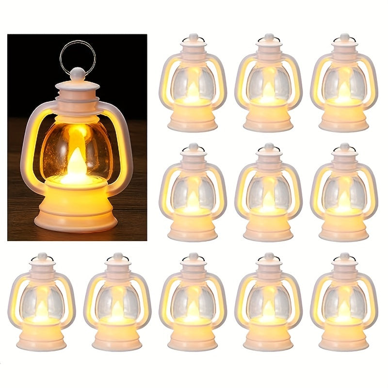 Lanternas LED Vintage de Natal 12 peças com luz tremeluzente, decoração festiva retro