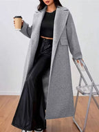 Casaco longo oversized feminino com gola lapela em cinzento