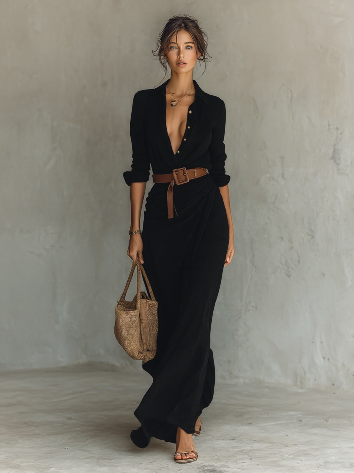 Vestido longo boho feminino estampado casual fluido maxi