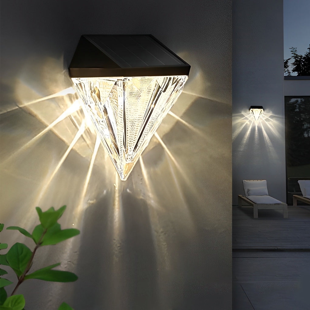 Candeeiro solar de parede LED preto geométrico à prova de água para exterior, conjunto de 2