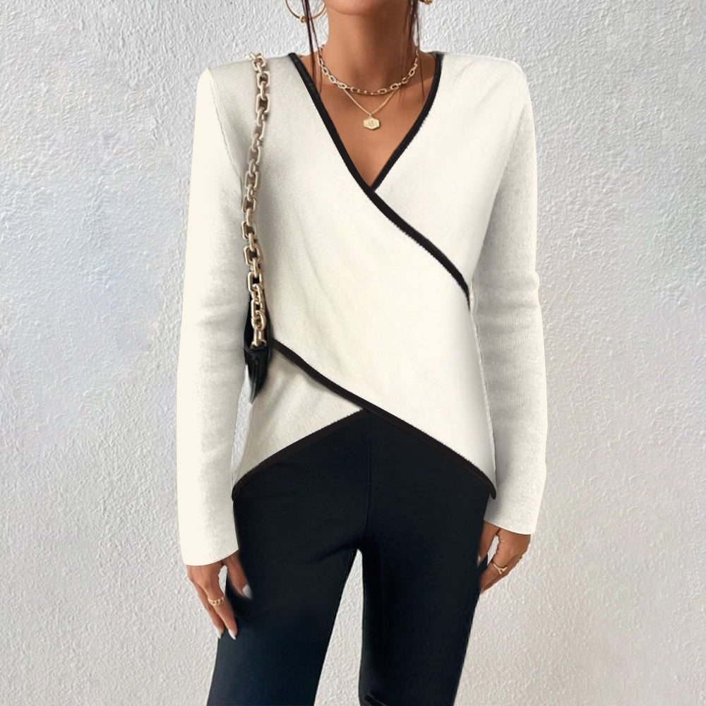 Camisola feminina decote em V corte confortável tecido macio