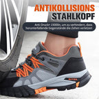 Sapatos de segurança masculinos com biqueira de aço, antiderrapante e leves, cinzento