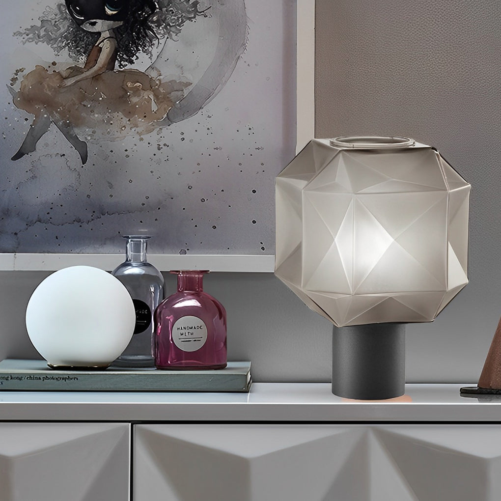 Candeeiro de mesa com cúpula em vidro cinza fumado, design moderno, luz quente E27