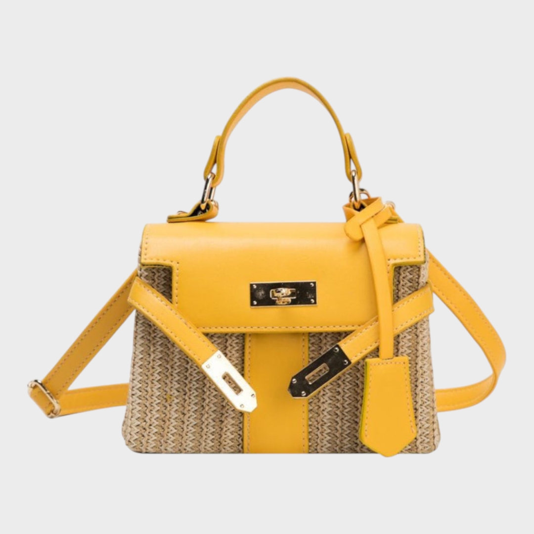 Bolsa de mão feminina estruturada compacta com pega superior