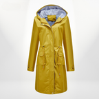 Casaco anorak feminino com capuz comprimento médio silhueta linha A