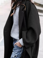 Casaco longo feminino oversized de inverno com fecho de botão único