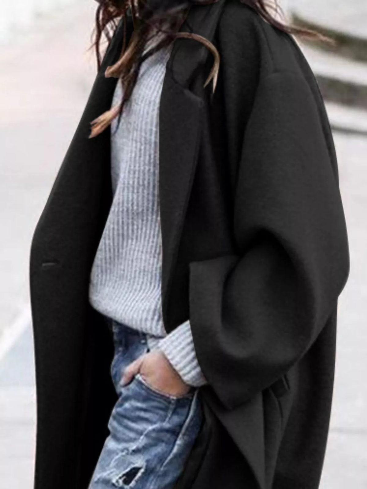 Casaco longo feminino oversized de inverno com fecho de botão único