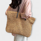 Bolsa de palha trançada feminina de ombro com alça firme