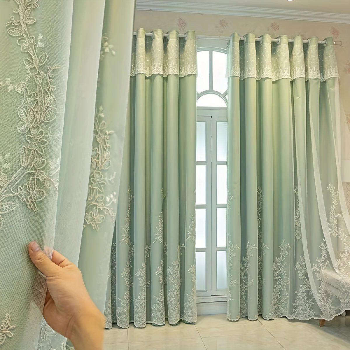 Cortinas bordadas fadas conjunto 2 painéis com filtragem de luz e argolas em poliéster