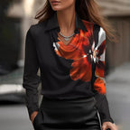 Blusa cetim feminina manga longa com decote cascata fluido