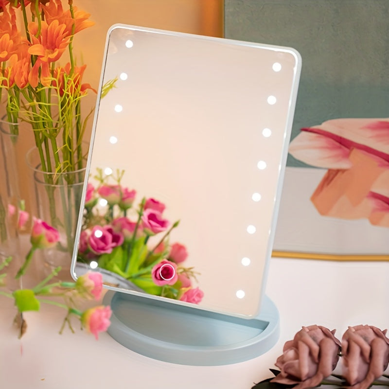 Espelho de maquiagem com 16 LEDs, touch screen e brilho ajustável, alimentação USB e pilhas