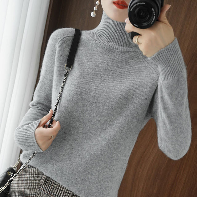 Camisola de gola alta mulher inverno manga comprida