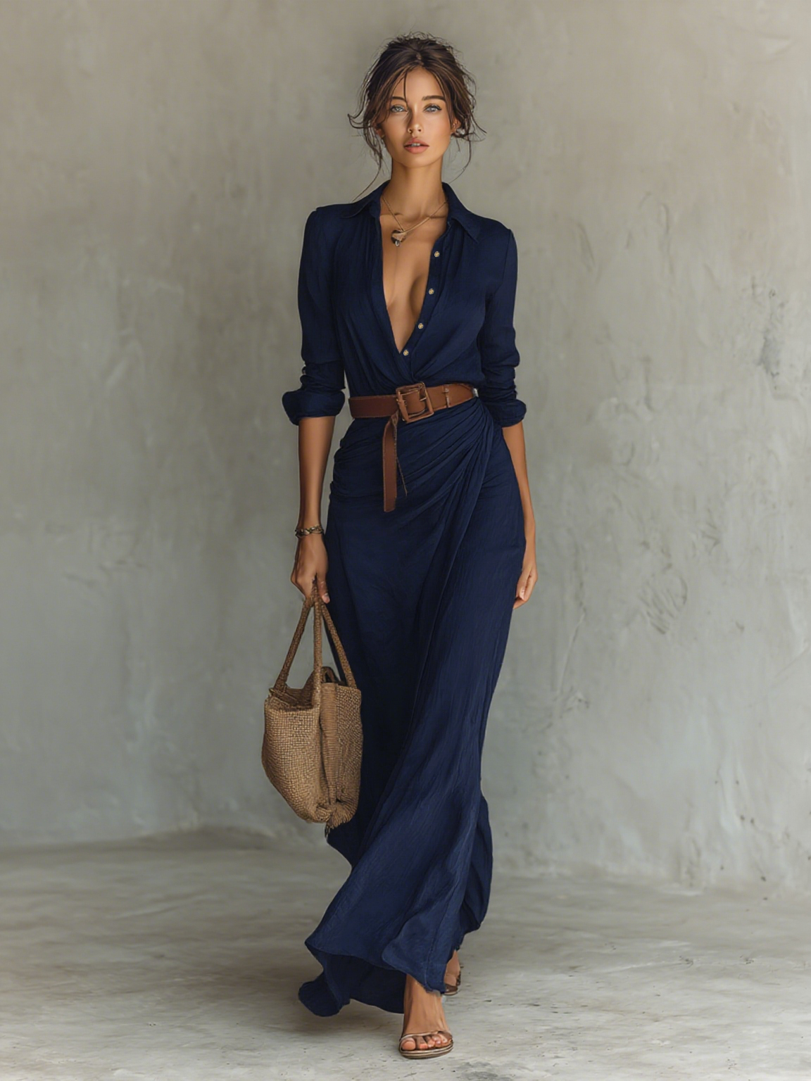 Vestido longo boho feminino estampado casual fluido maxi