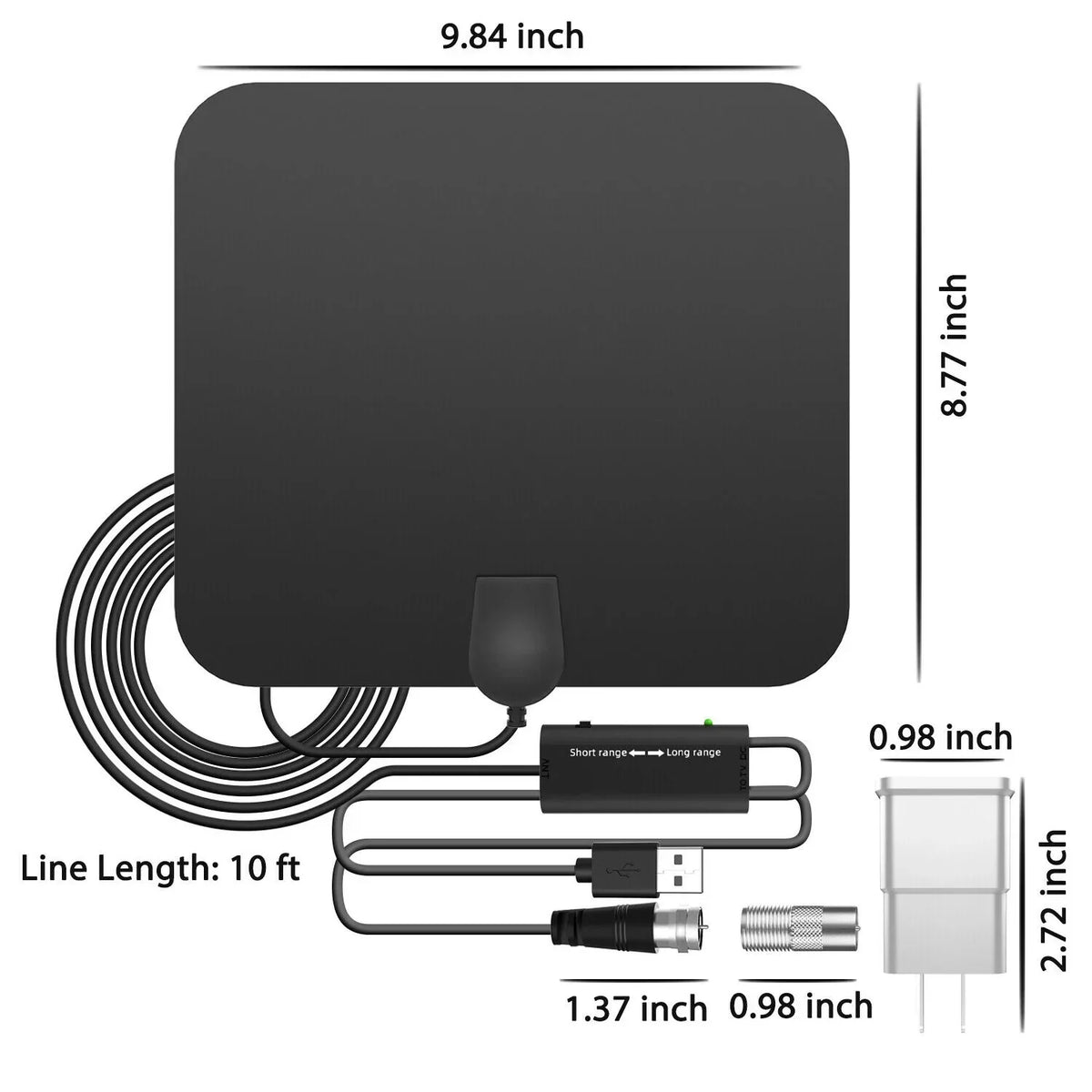 Antena HDTV digital interior com amplificador de sinal 300 milhas UHF VHF