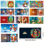 Cartões de Natal com Pintura de Diamante kit 12 peças, Papai Noel artesanal mosaico