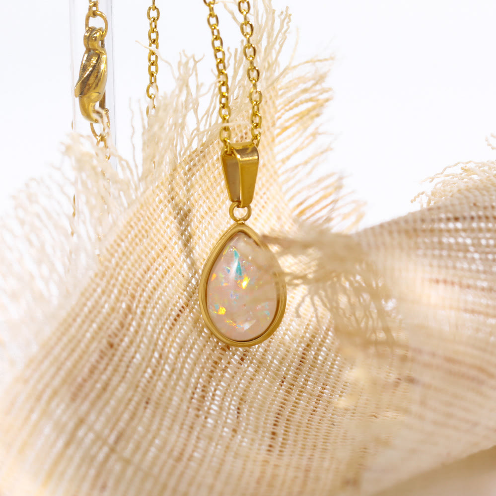 Colar pingente opala natural 18K em forma de gota, ouro minimalista elegante