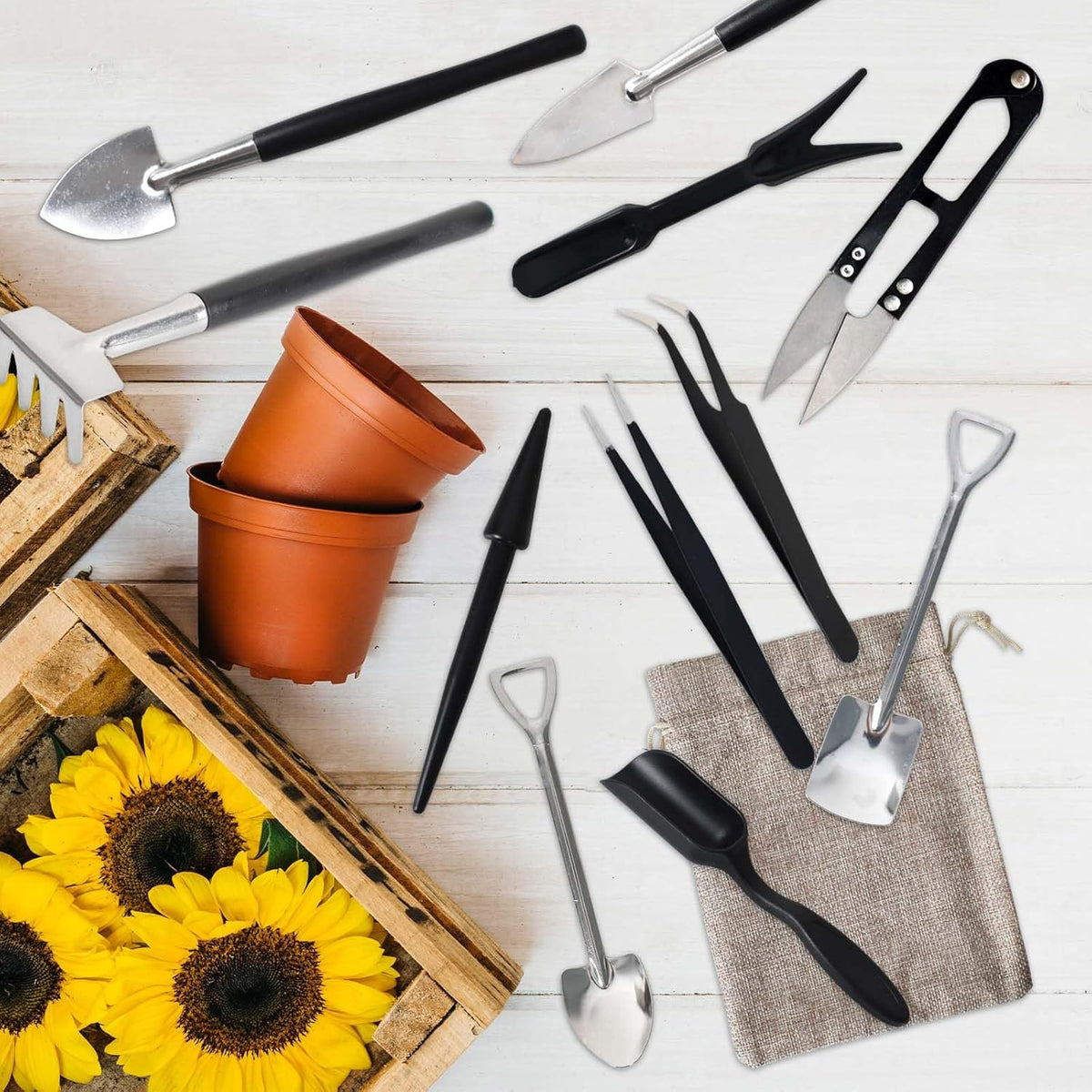 Kit de ferramentas para suculentas 12 em 1 com bolsa de armazenamento em linho para jardinagem interior