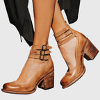 Botas femininas tornozelo salto bloco com fivelas decorativas