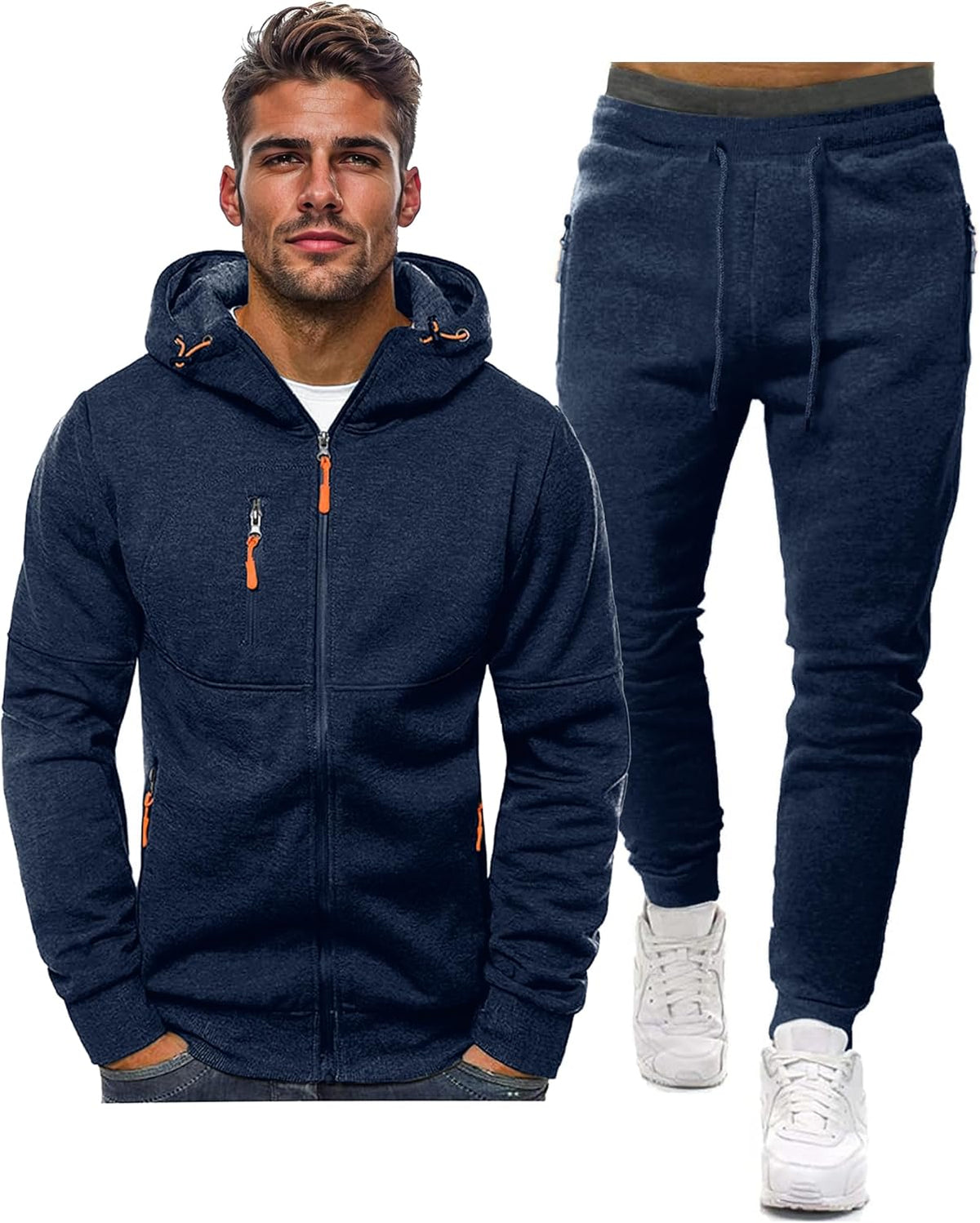 Fato de treino masculino slim-fit respirável com pullover e calça combinados