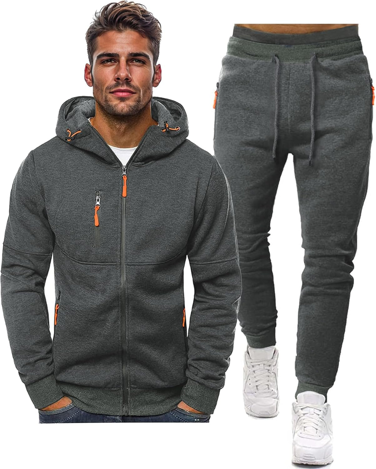 Fato de treino masculino slim-fit respirável com pullover e calça combinados