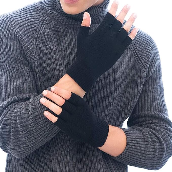 Luvas de tricô sem dedos touchscreen pack 2 para inverno, tecido elástico macio