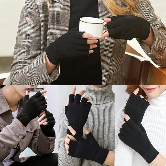 Luvas de tricô sem dedos touchscreen pack 2 para inverno, tecido elástico macio