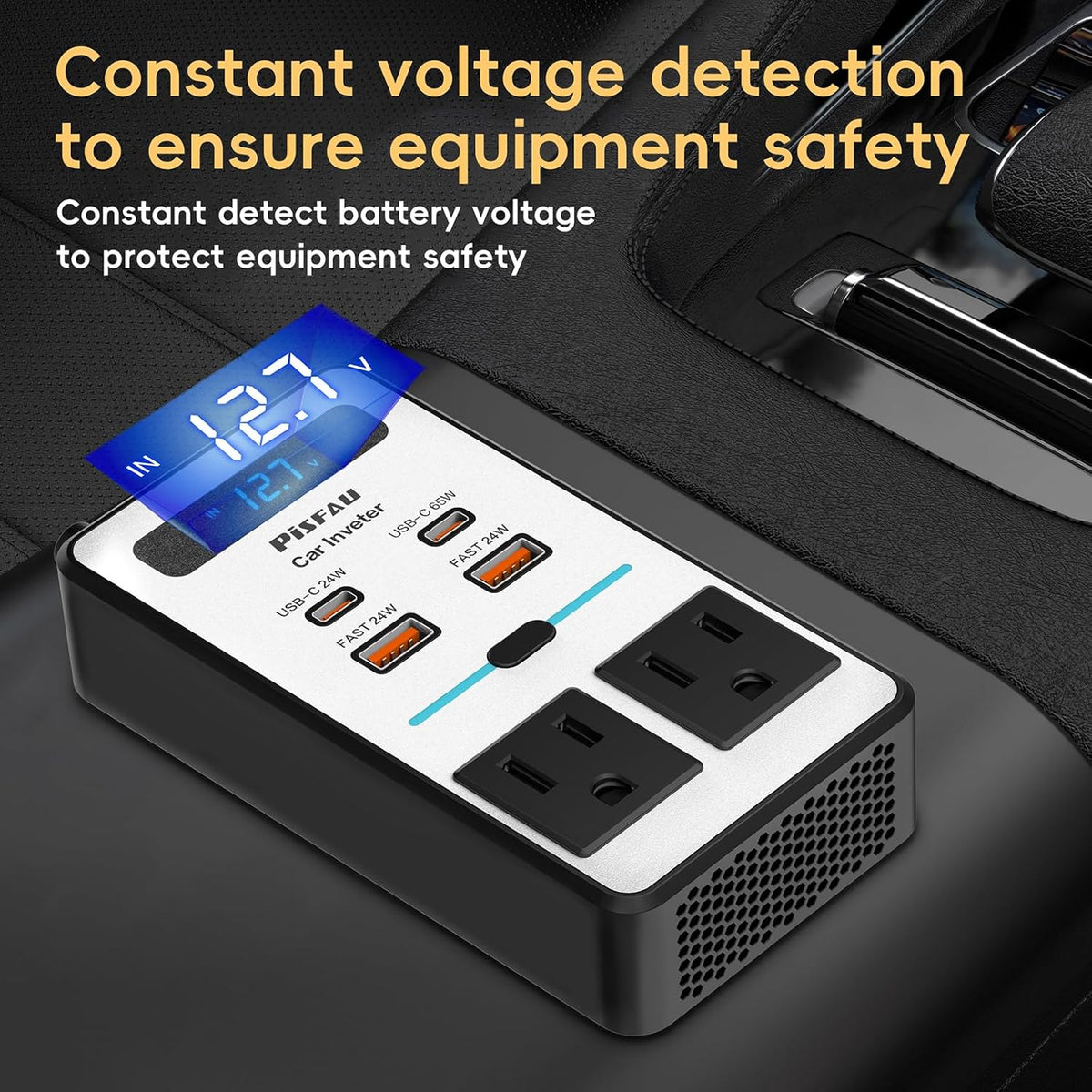 Inversor de carro 200W DC 12V para 220V AC com porta USB-C 20W e carregamento rápido