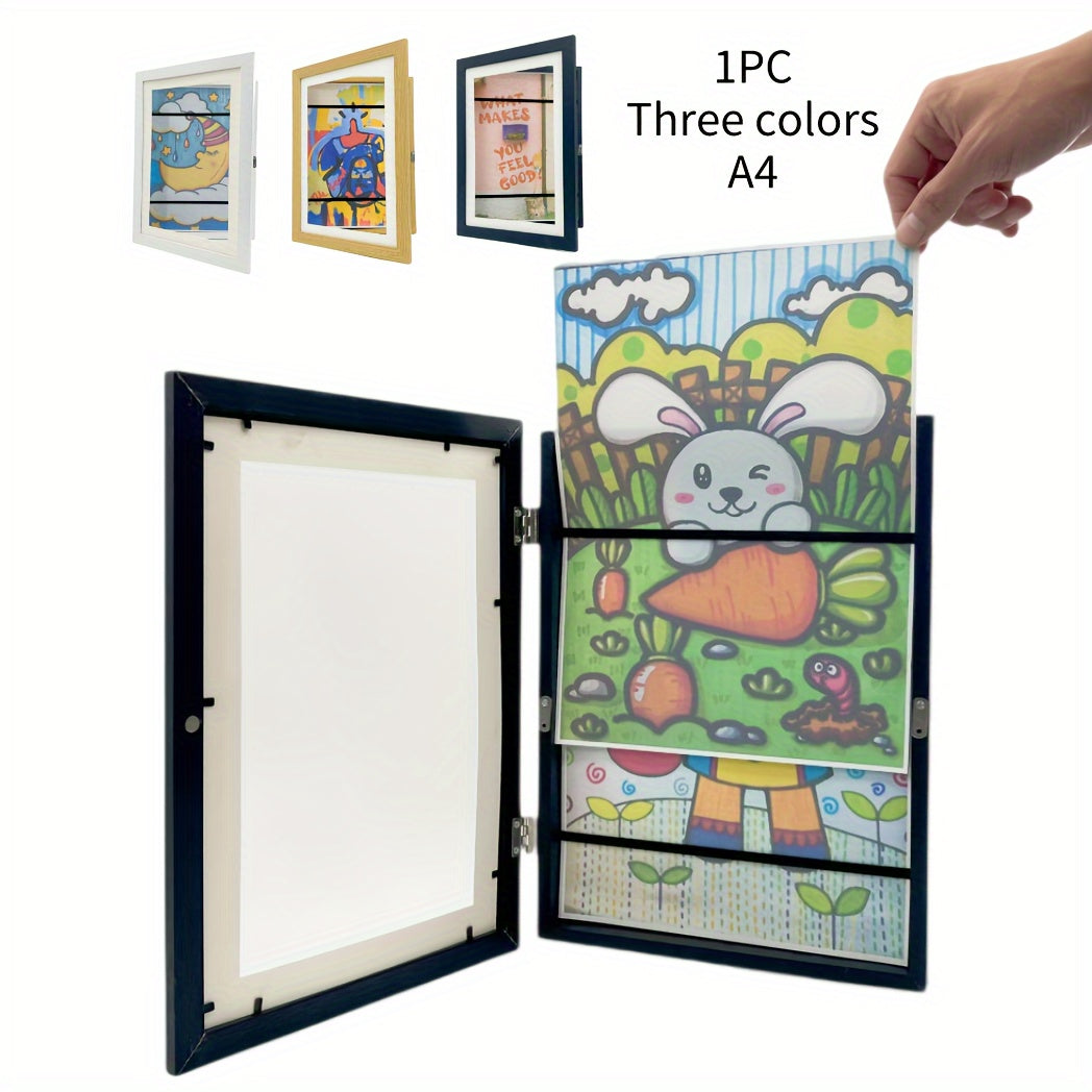 Moldura infantil A4 abertura frontal flip frame para projetos escolares e pinturas, madeira