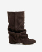 Botas cano alto femininas slouchy com salto oculto e bico redondo