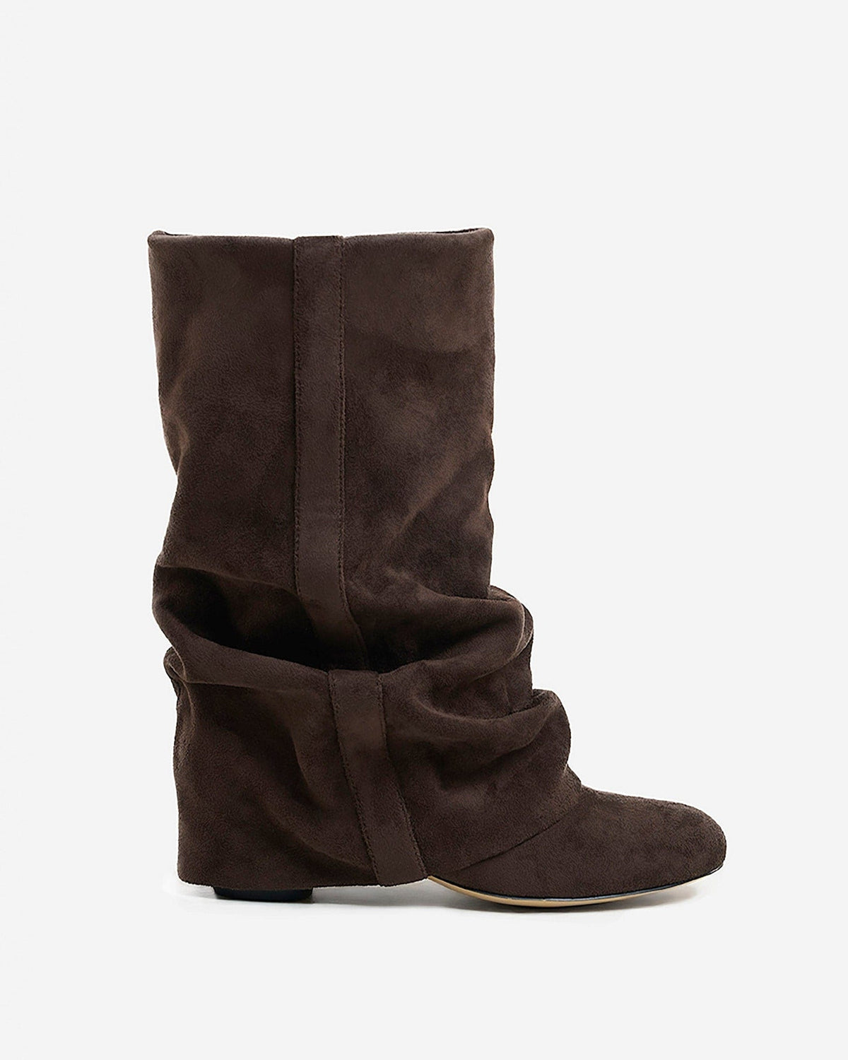 Botas cano alto femininas slouchy com salto oculto e bico redondo