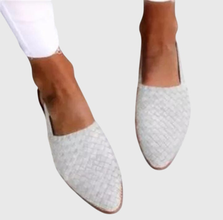 Sapatilhas femininas trançadas slingback bico fino com alça ajustável