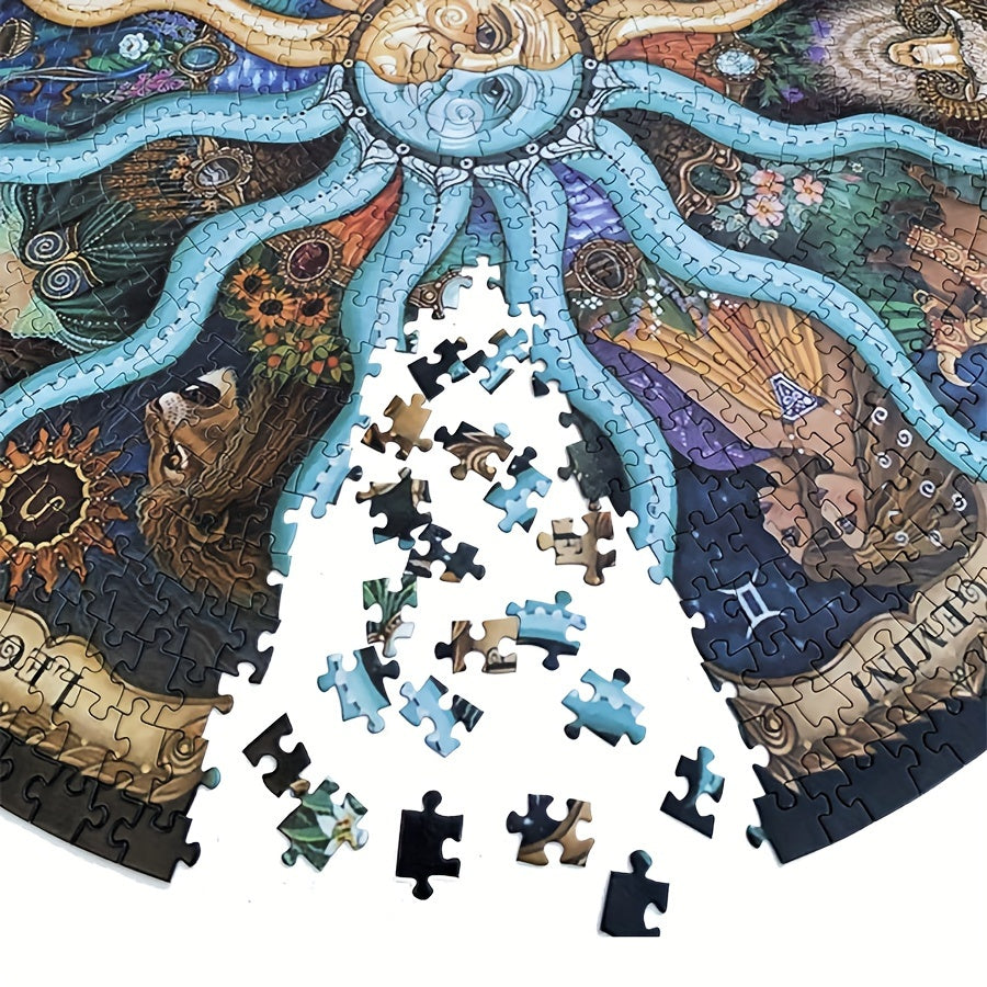 Puzzle redondo 1000 peças signos do zodíaco, design detalhado mate 67 cm