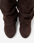 Botas cano alto femininas slouchy com salto oculto e bico redondo