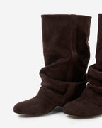 Botas cano alto femininas slouchy com salto oculto e bico redondo