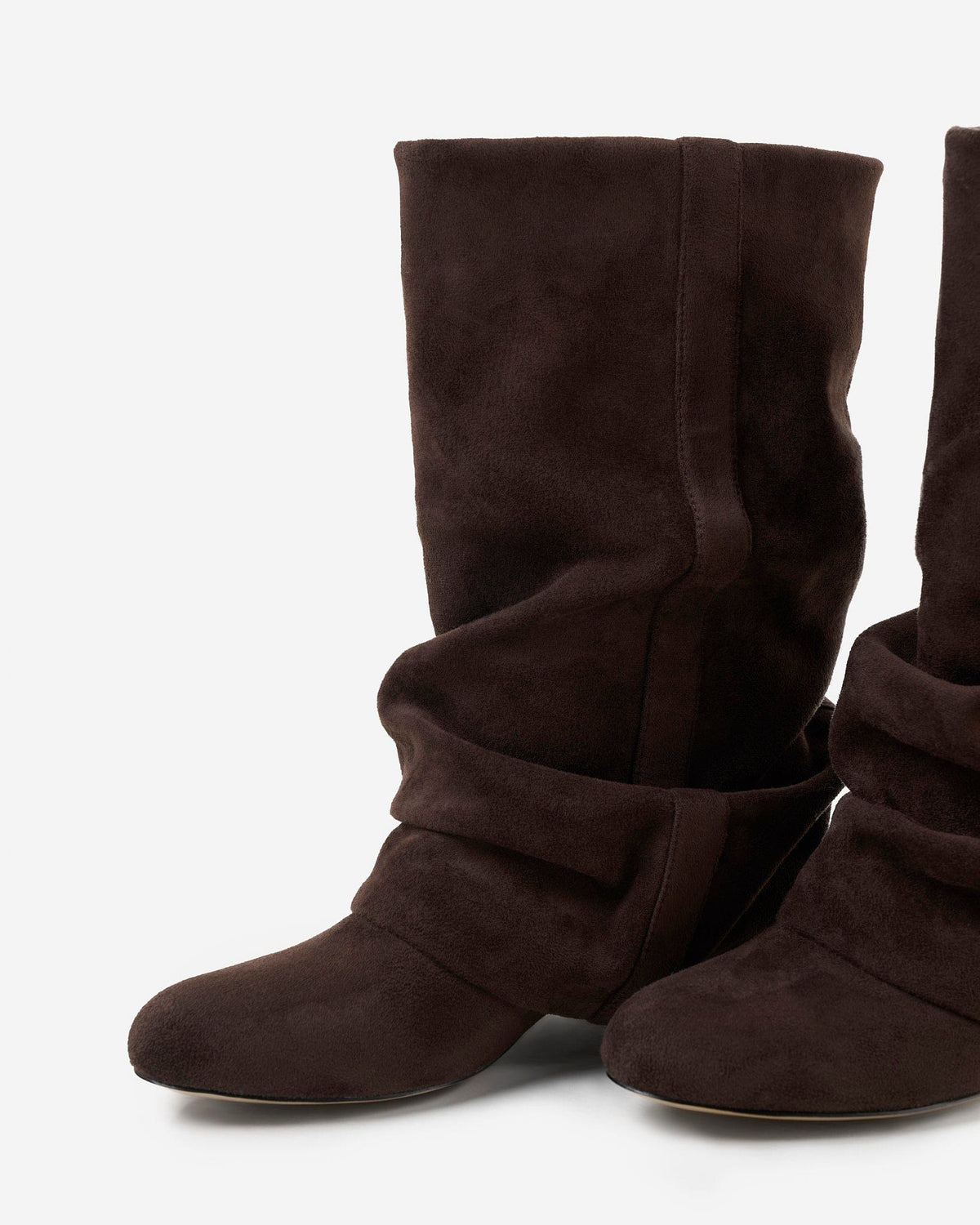 Botas cano alto femininas slouchy com salto oculto e bico redondo