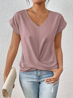 Camiseta feminina manga curta decote coração com leve elasticidade