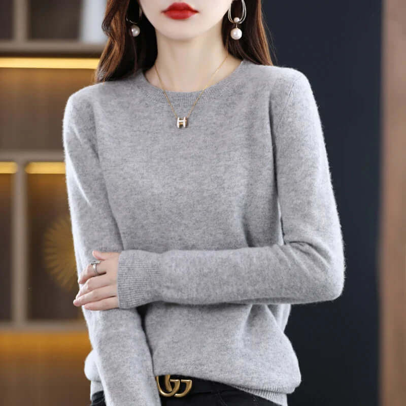 Camisola de malha feminina leve e quente, design versátil em várias cores