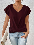 Camiseta feminina manga curta decote coração com leve elasticidade