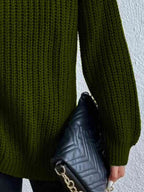 Camisola feminina gola alta canelada com fenda lateral outono inverno
