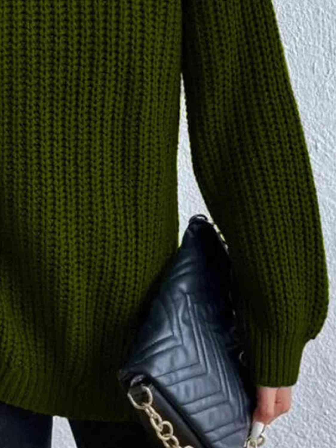 Camisola feminina gola alta canelada com fenda lateral outono inverno