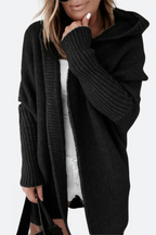 Cardigan oversize com capuz tricô feminino corte amplo