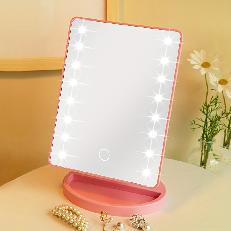 Espelho de maquiagem com 16 LEDs, touch screen e brilho ajustável, alimentação USB e pilhas
